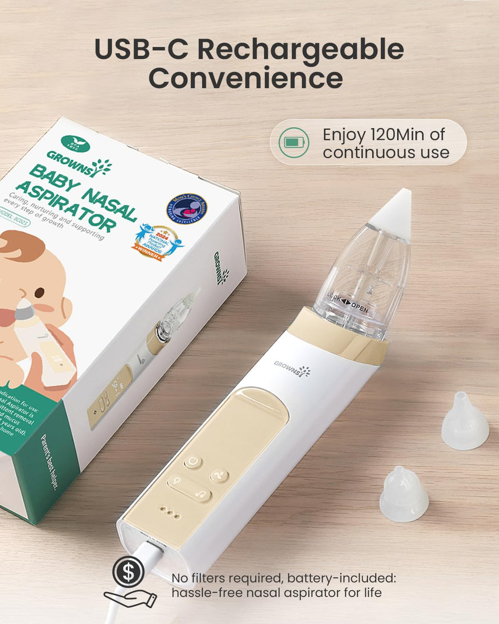 GROWNSY Baby Nasal Aspirator, Electric Nose Sucker, Powerful Suction,Grey Jansha Store