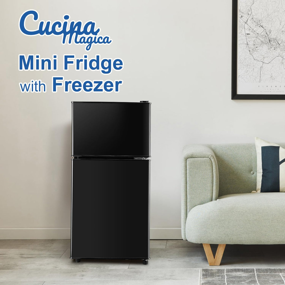 Cucina Magica Mini Fridge with Freezer, 3.8 Cu.Ft Small Fridge, Dorm Fridge Jansha Store