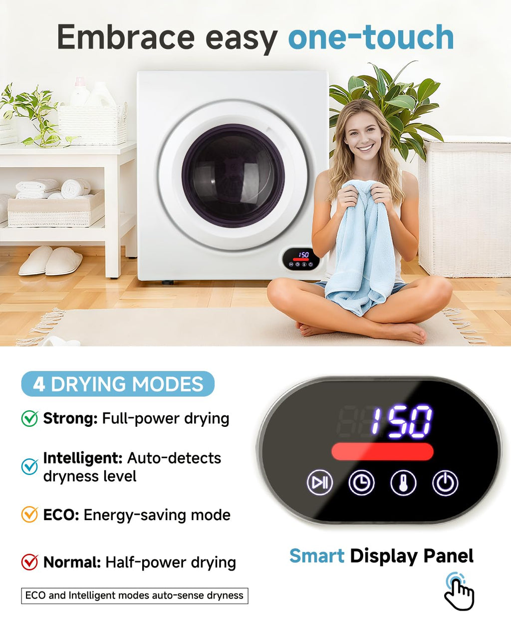 Feelfunn 850W Portable Clothes Dryer with 4 Automatic Drying Modes Jansha Store