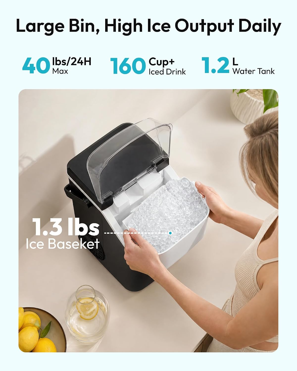 EUHOMY Nugget Ice Maker Countertop with Handle, Max 40lbs Daily Sonic Ice Jansha Store