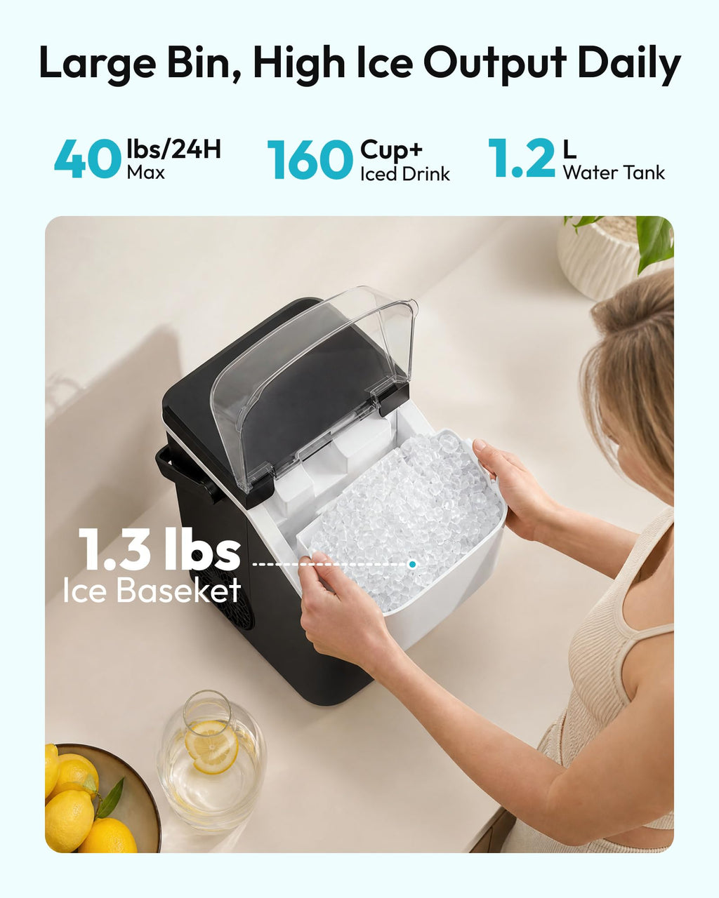 EUHOMY Nugget Ice Maker Countertop with Handle, Max 40lbs Daily Sonic Ice Jansha Store