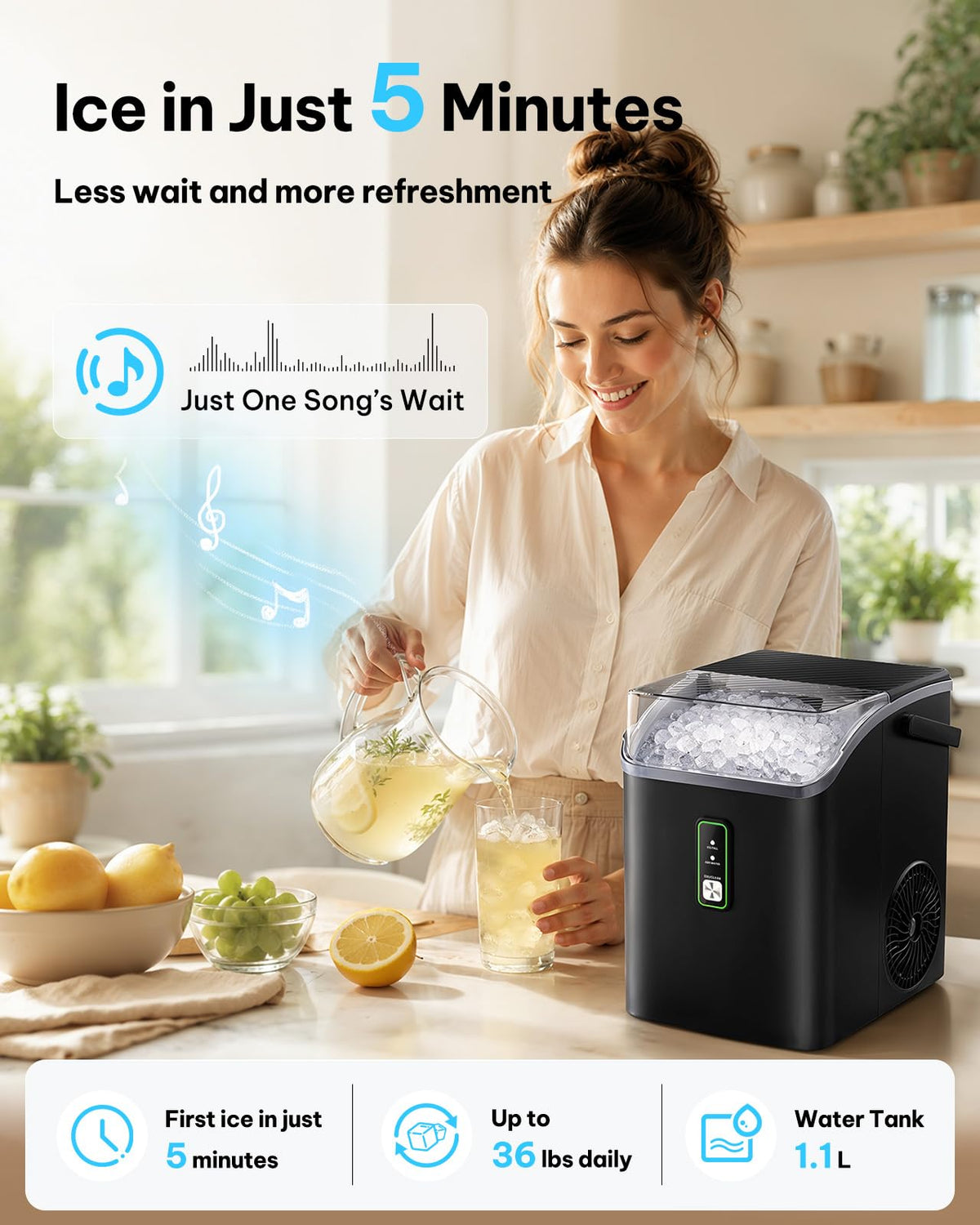 Silonn Ice Maker Countertop, 8 Bullet Ice Cubes in 6 Mins, 26.5 Lbs per Day, 2 Size Options, Self-Cleaning & Portable for Kitchen, Office, Party, RV Camping Jansha Store