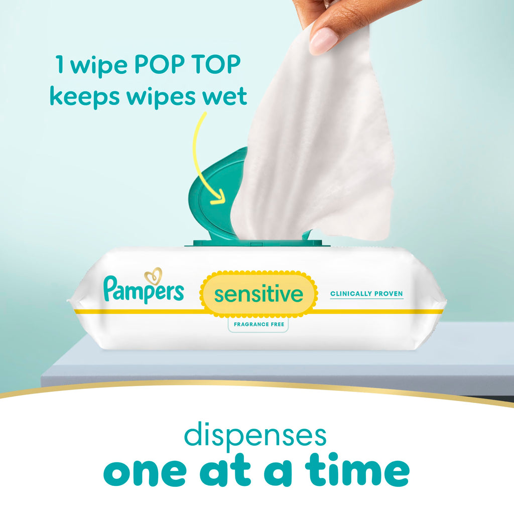 Pampers Sensitive Baby Wipes, Unscented, Fragrance Free, Clinically Proven, Water Based, Hypoallergenic, Multi-Use, Hand Wipes, 1008 Wipes Total (18X Flip-Top Packs) Jansha Store