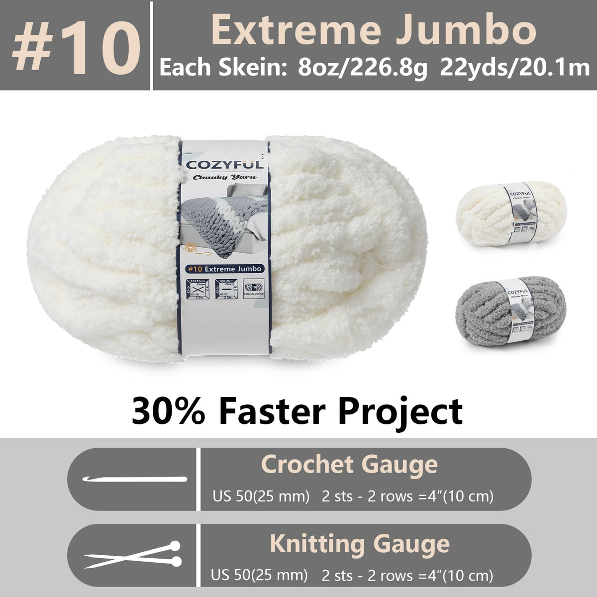 Cozyful Chunky Yarn for Hand Knitting - #10 Chunky Chenille Yarn, Jumbo Big Thick Chunky Yarns for Crocheting, Super Bulky Chunky Knit Blanket Yarns, 8 Skein (22 yds 8 oz Each Skein), Soft Sage Green Jansha Store