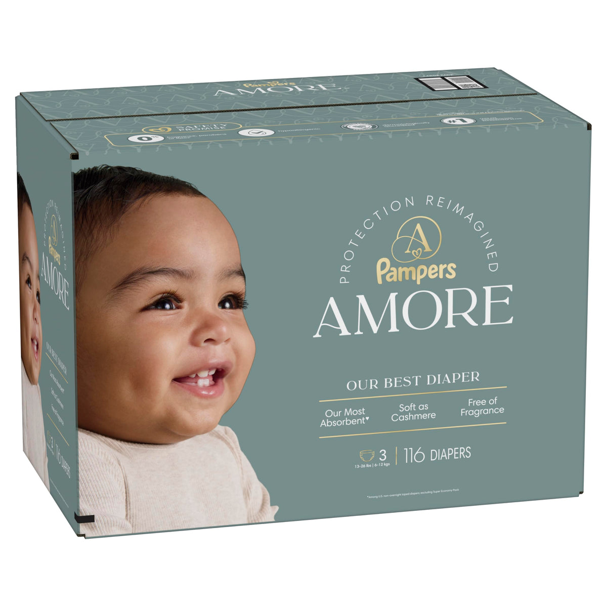 Pampers Amore, Size 0 (up to 10 lbs), 128 Count, Our Best Diaper – Hypoallergenic & Fragrance Free, Up to 100% Leakproof, Soft as Cashmere Jansha Store