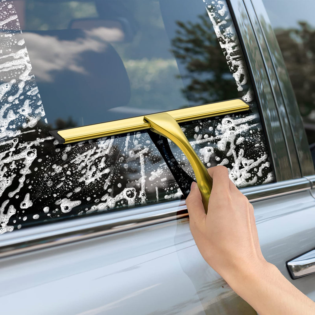 All-Purpose Stainless Steel Shower Squeegee for Shower Glass Door with 2 Adhesive Hooks, Bathroom Cleaner Tool Household Window Mirror Squeegee , Cleaning Tile Wall, Car, 10 Inch Silver Jansha Store