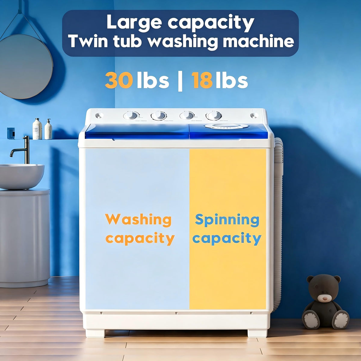 Auertech Portable Washing Machine, 28lbs Twin Tub Washer Mini Compact Laundry Machine with Drain Pump, Semi-automatic 18lbs Washer 10lbs Spinner Combo for Dorms, Apartments, RVs Jansha Store