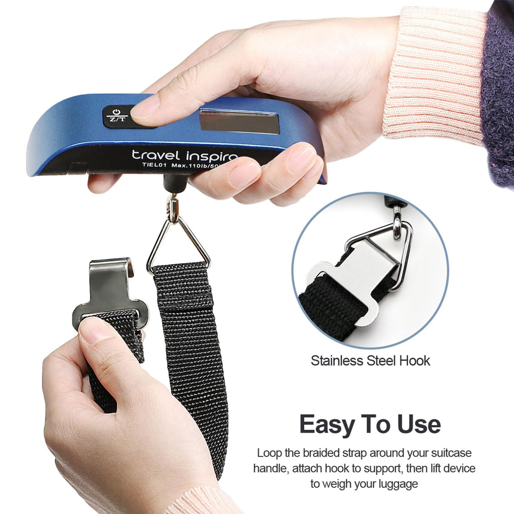 travel inspira Digital Luggage Scale – Portable Hanging Suitcase Weight Scale for Travel, 110 lb Capacity, Backlit LCD Display, Prevents Airport Overweight Fees, Battery Included Jansha Store
