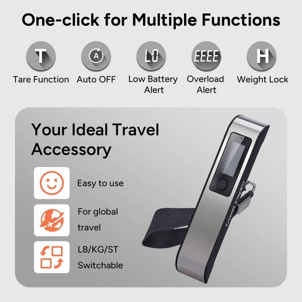 travel inspira Digital Luggage Scale – Portable Hanging Suitcase Weight Scale for Travel, 110 lb Capacity, Backlit LCD Display, Prevents Airport Overweight Fees, Battery Included Jansha Store