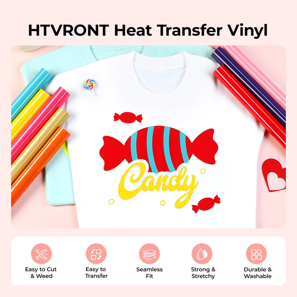 HTVRONT HTV Roll Heat Transfer Vinyl - 12" x 8ft White HTV Vinyl for Shirts Jansha Store