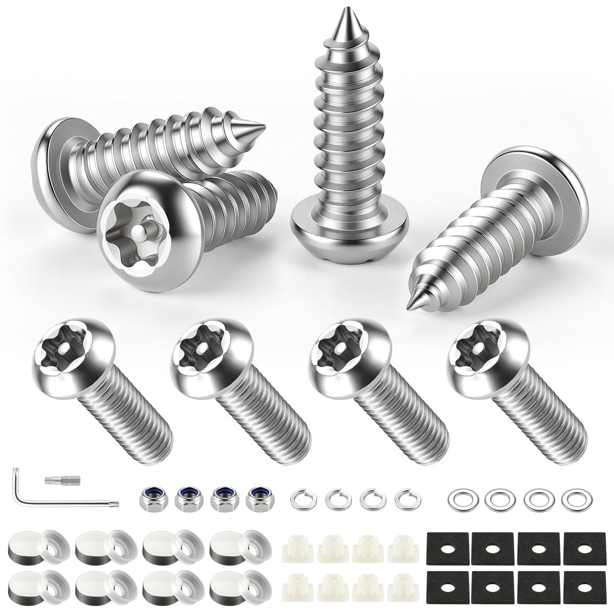 LivTee Rustproof License Plate Screws for Securing License Plates Frames and Covers on Cars and Trucks, 4 Sets Premium Stainless Steel Self Tapping Mounting Bolts (Black Zinc Plated) Jansha Store