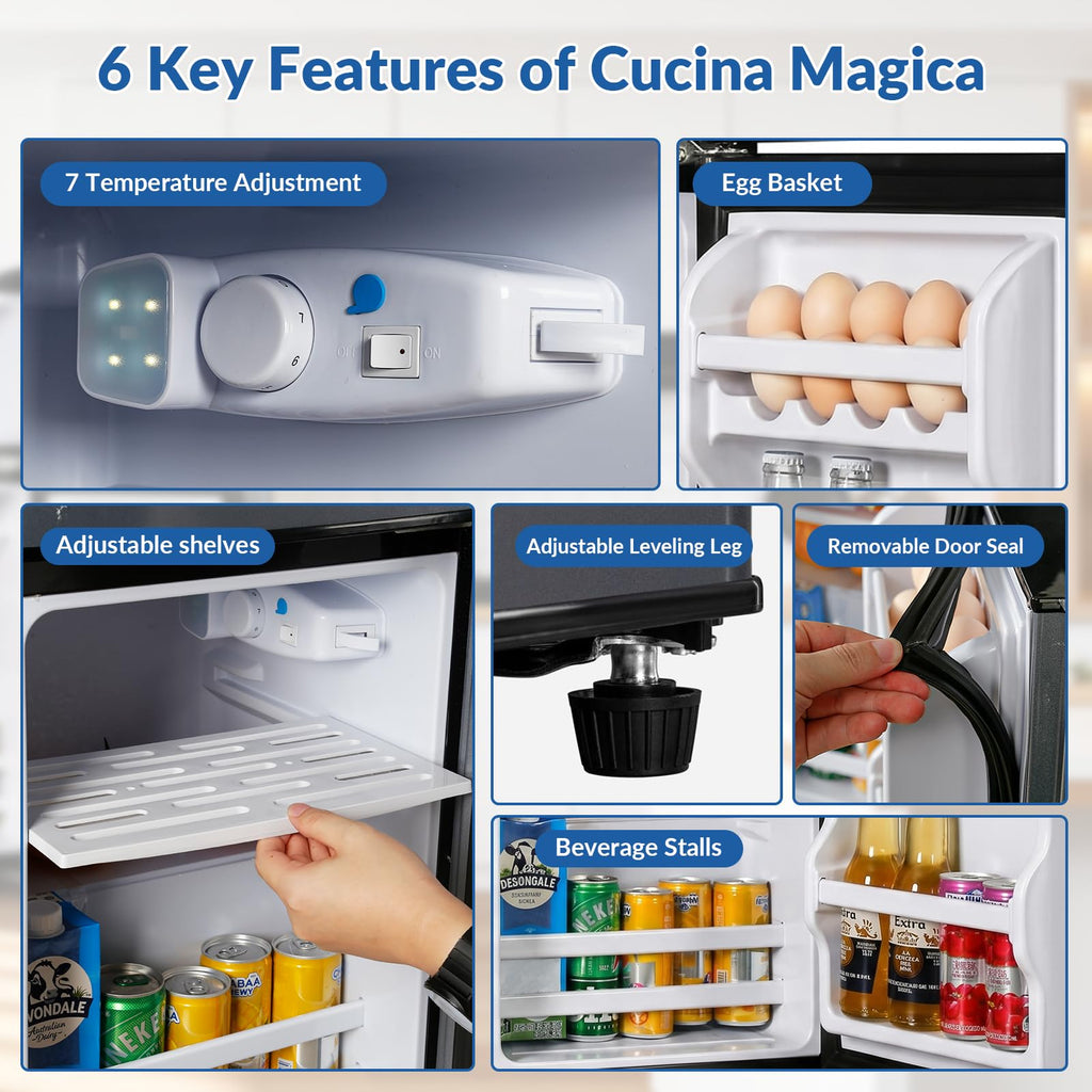 Cucina Magica Mini Fridge with Freezer, 3.8 Cu.Ft Small Fridge, Dorm Fridge Jansha Store