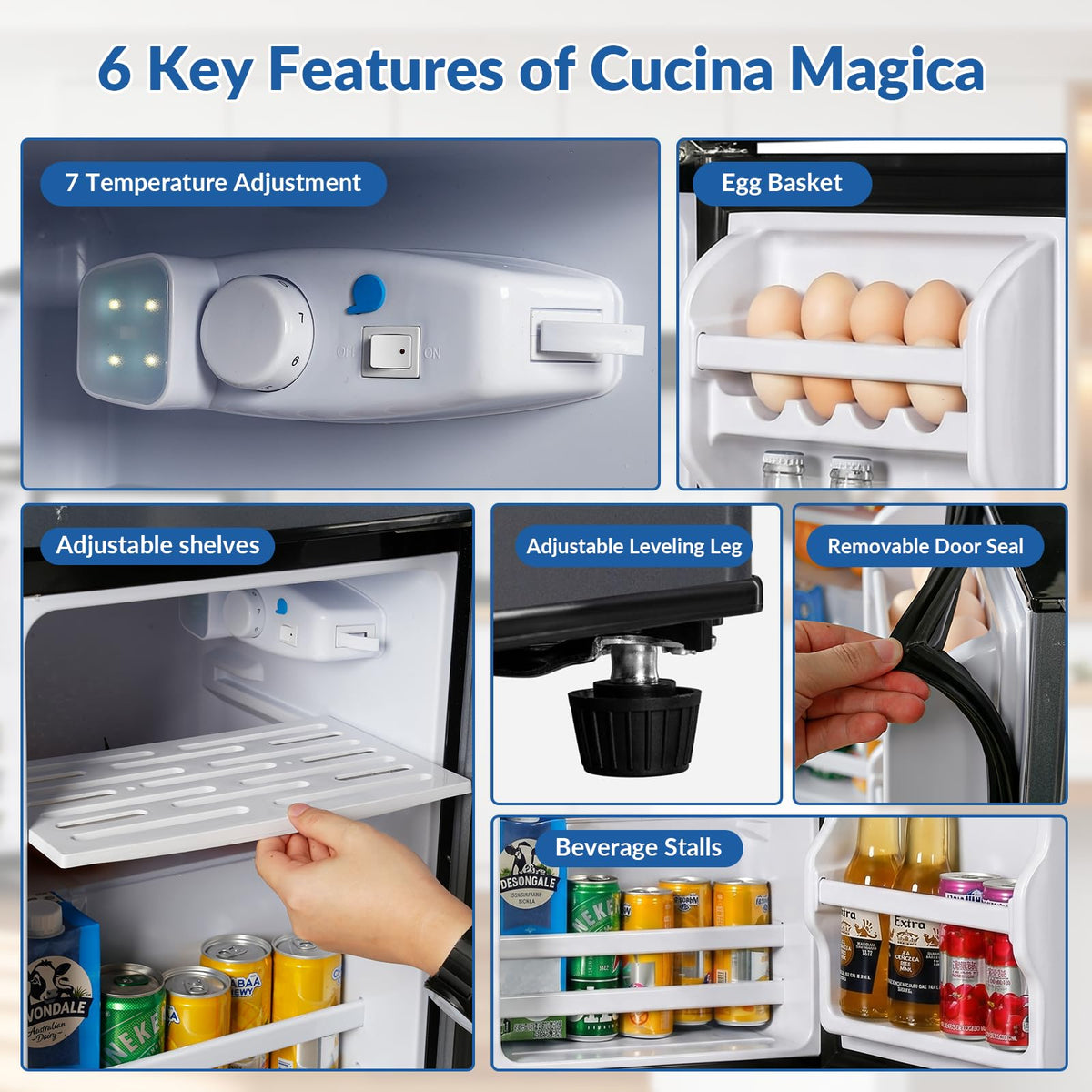 Cucina Magica Mini Fridge with Freezer, 3.8 Cu.Ft Small Fridge, Dorm Fridge Jansha Store