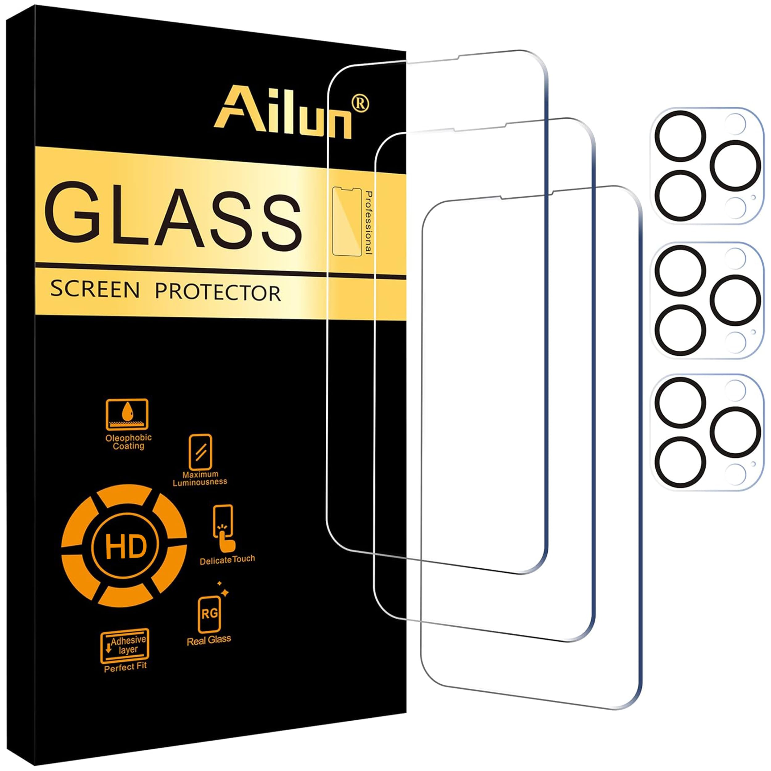 Ailun Screen Protector + Camera Lens Protector for iPhone 16 Pro, 3+3 Pack Jansha Store