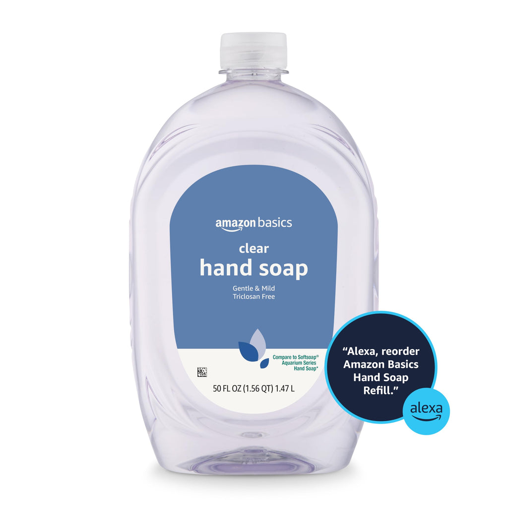 Amazon Basics Gentle & Mild Clear Liquid Hand Soap Refill, Triclosan-Free, Dermatologist-Tested, pH Balanced, Cruelty-Free, 50 Fluid Ounces, 1-Pack (Previously Solimo) Jansha Store