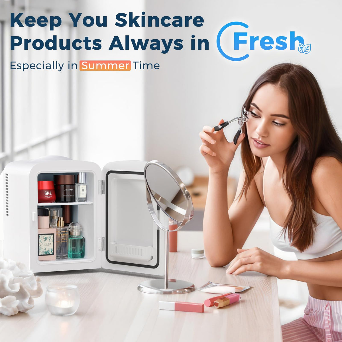 Antarctic Star Compact Refrigerator, Portable Mini Fridge, Skin Care 4L Capacity/6 Cans, for Bedroom, Car, Office & Dorm, Small Cooler for Cosmetics, Beverage and Food, White Jansha Store