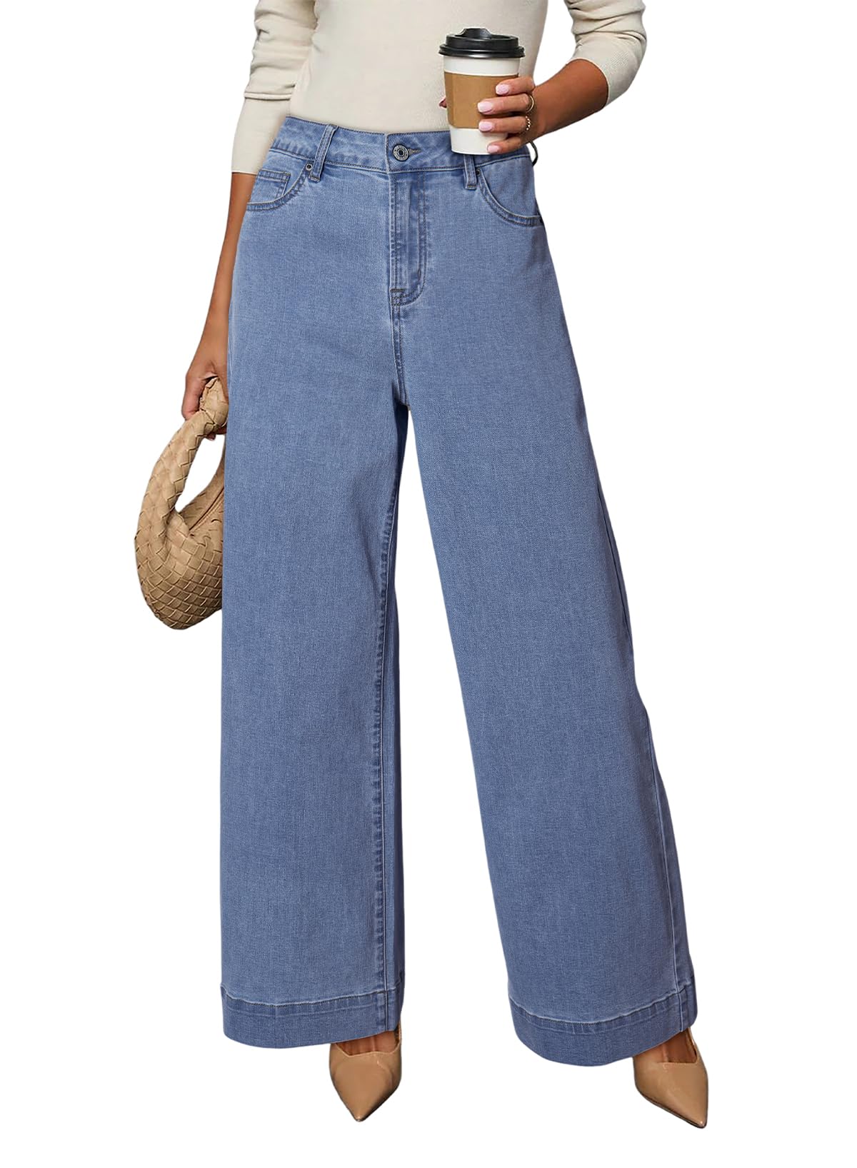 Dokotoo Women's Casual High Waisted Jeans Stretch Wide Leg Loose Denim Pant Jansha Store