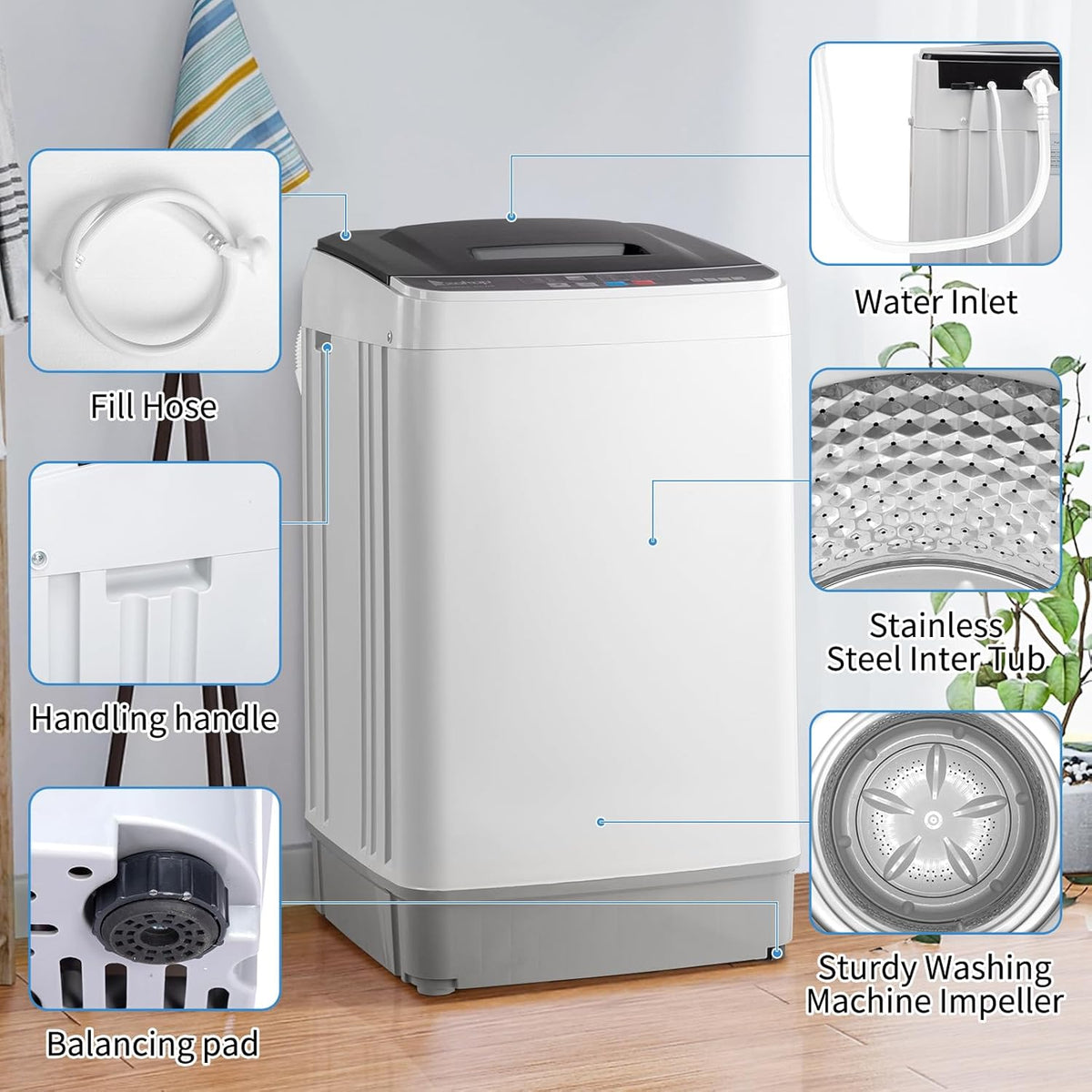 Winado 17.6LBS Full Automatic Portable Washing Machine with Drain Pump Jansha Store