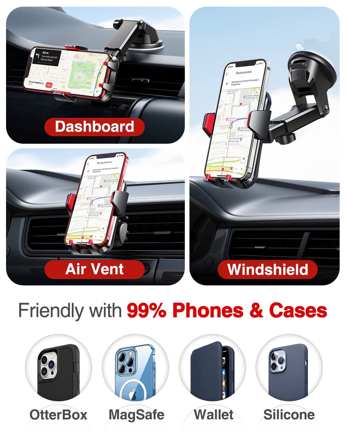 VANMASS【85+LBS Strongest Suction & Military-Grade Ultimate Car Phone Mount【Patent Safety Certs】 Cell Phone Holder for Dash Windshield Vent for iPhone 18 17 Pro Max Automobile Interior Sets, Ink Black Jansha Store
