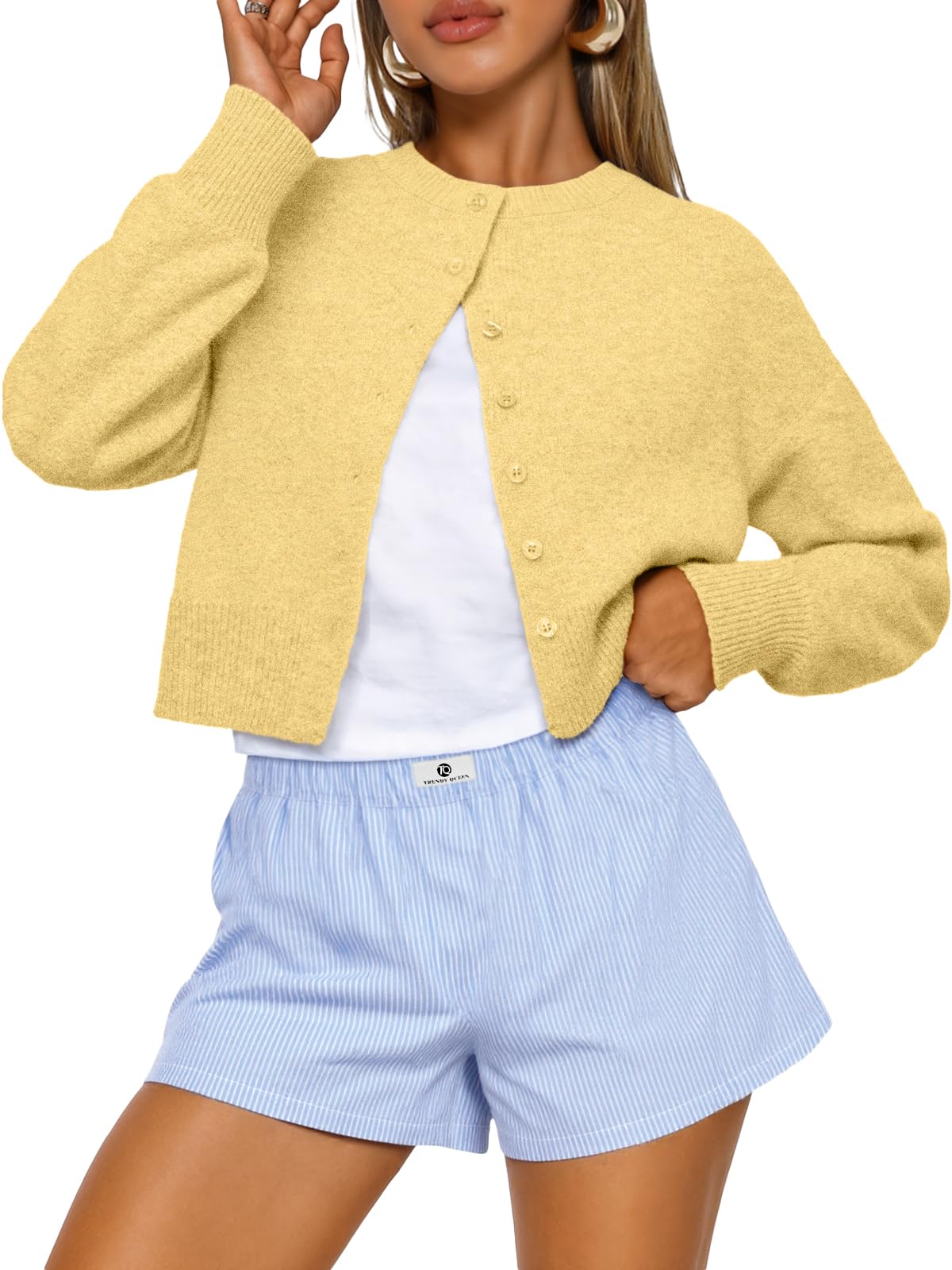 Trendy Queen Cropped Cardigan Sweaters for Women Fall Fashion Clothes 2026 Jansha Store