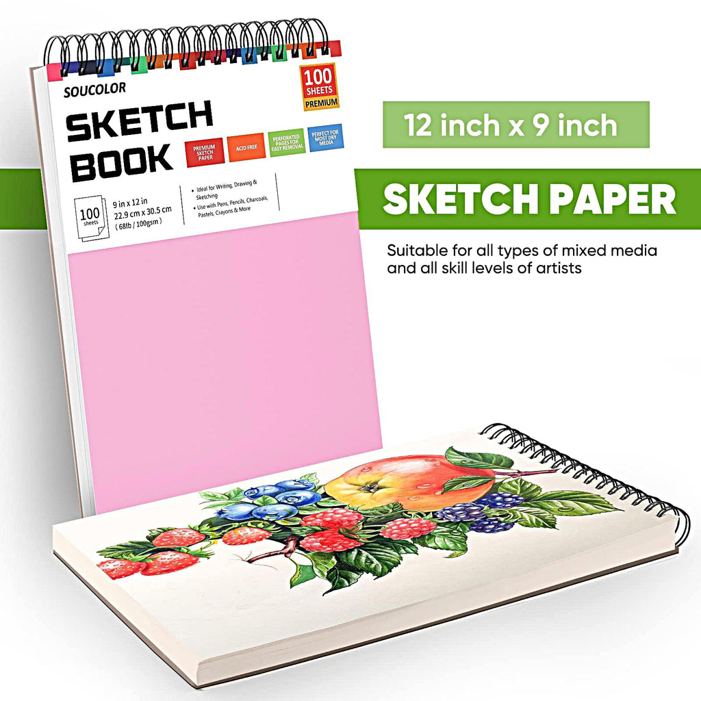 Soucolor Sketch Book 9" x 12", 100 Sheets Kids Art Sketchbook Drawing Pad Jansha Store