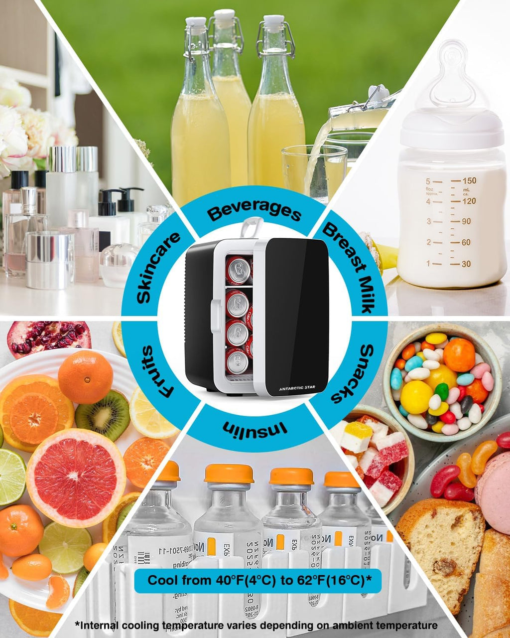 Antarctic Star Compact Mini Fridge, 10L Portable Small Refrigerator, 2.6 Gal Desktop Fridge with AC/DC Adapters, Small Cosmetics Cooler for Beverage, Food, Makeup, Bedroom, Office, Dorm, Black Jansha Store