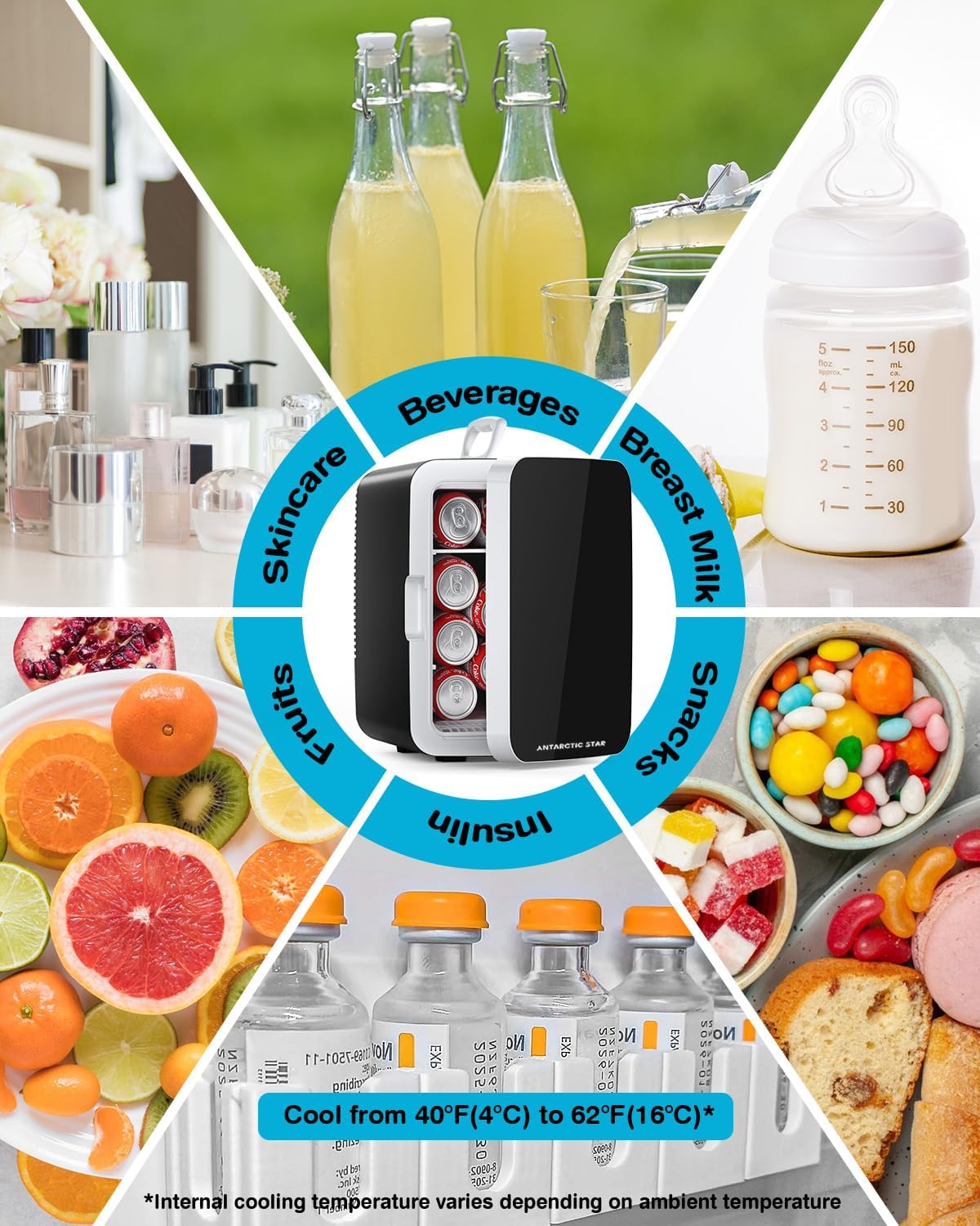 Antarctic Star Compact Mini Fridge, 10L Portable Small Refrigerator, 2.6 Gal Desktop Fridge with AC/DC Adapters, Small Cosmetics Cooler for Beverage, Food, Makeup, Bedroom, Office, Dorm, Black Jansha Store