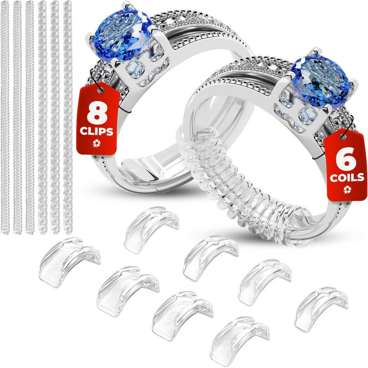 Ring Sizers for Loose Rings – Clip Ring Adjusters in 8 Sizes, Fits Flat Bands Up to 8 mm, Invisible Ring Guards for Women & Men Jansha Store