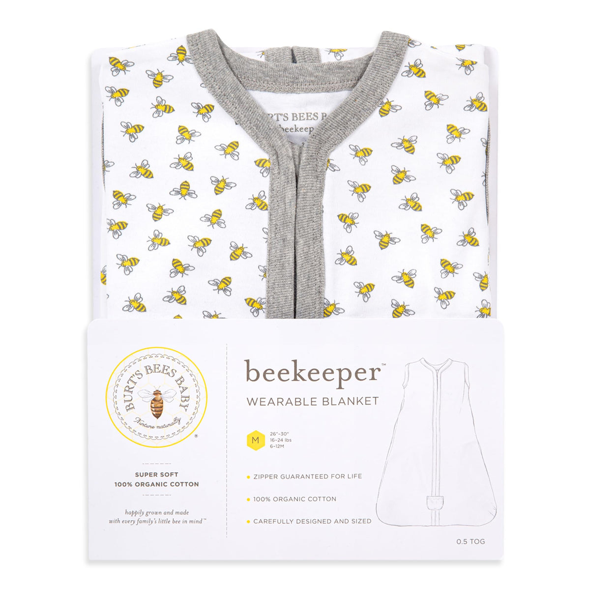 Burt's Bees Baby Infant Wearable Blanket, Organic Cotton Unisex Beekeeper - Light Weight 0.5 TOG or Medium Weight 1.5 TOG Jansha Store