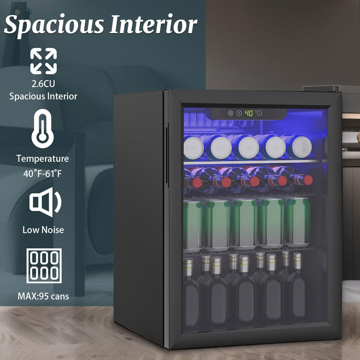 DOGHLY 1.7 Cu.ft Mini Fridge Glass Door, 72 Cans Beverage Refrigerator Jansha Store
