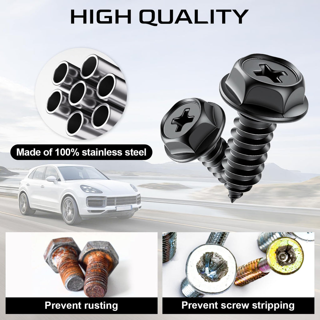LivTee Rustproof License Plate Screws for Securing License Plates Frames and Covers on Cars and Trucks, 4 Sets Premium Stainless Steel Self Tapping Mounting Bolts (Black Zinc Plated) Jansha Store