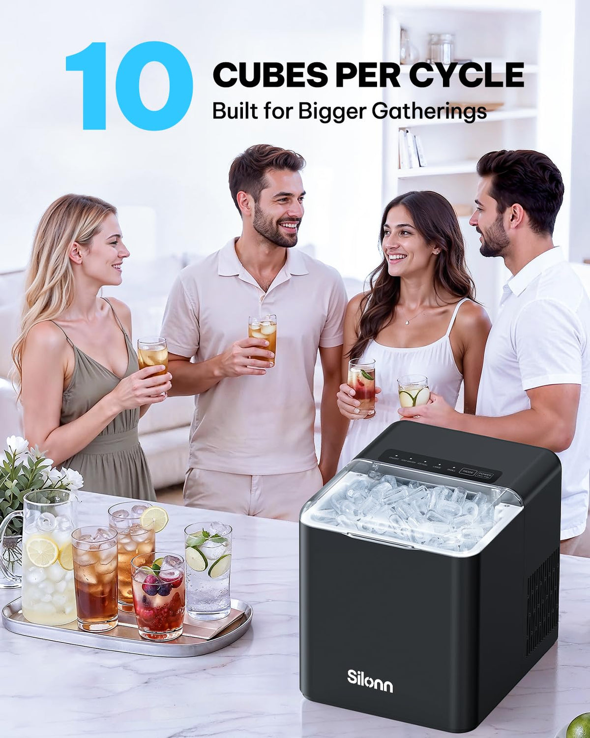 Silonn Ice Maker Countertop, 9 Cubes Ready in 6 Mins, 26lbs in 24Hrs, Self-Cleaning Ice Machine with Ice Scoop and Basket, 2 Sizes of Bullet Ice for Home Kitchen Office Bar Party Jansha Store