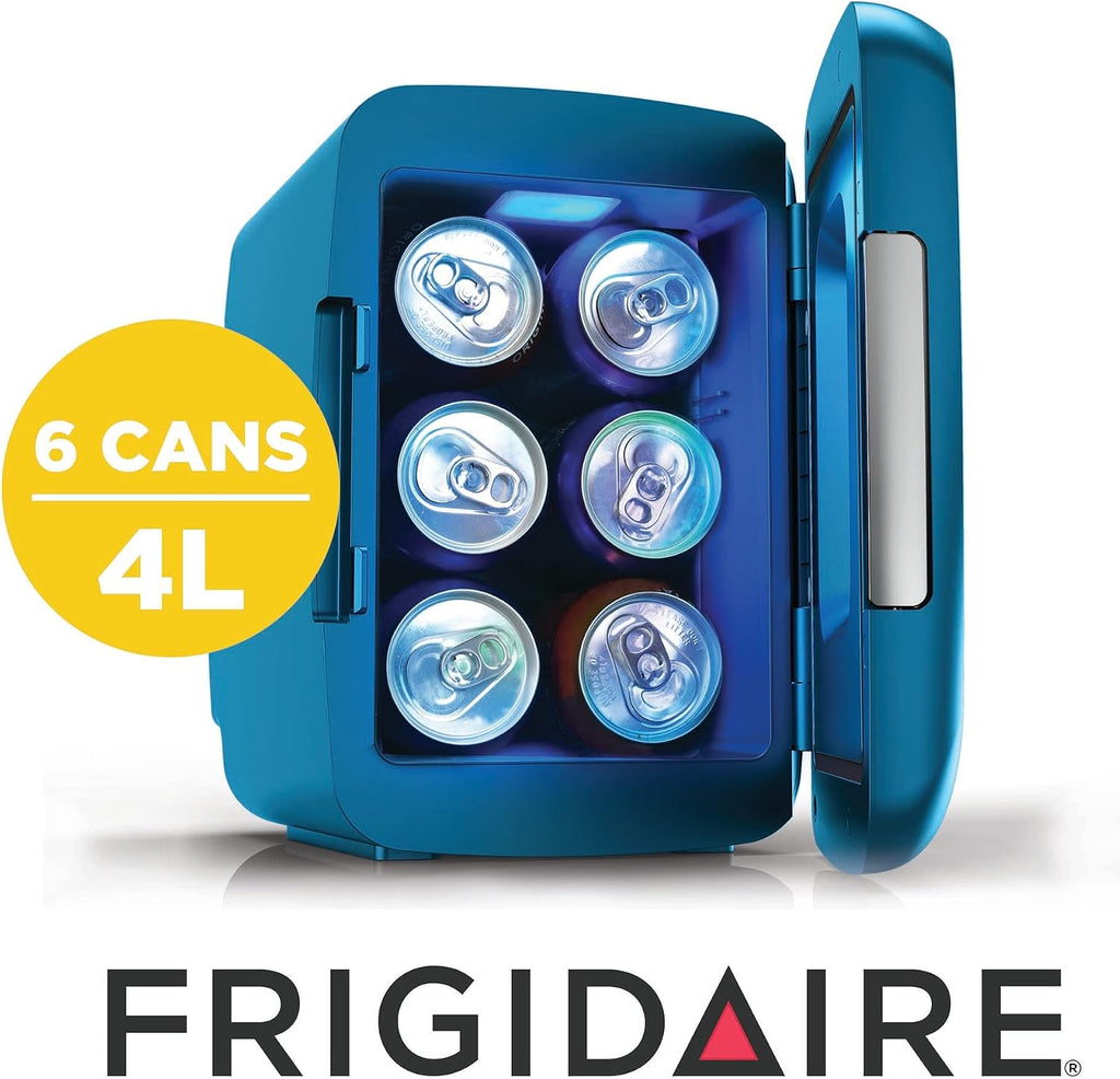 Frigidaire Gaming Light Up Mini Beverage Refrigerator, 6 can, 4 liters, Cooler with large see through door and LED lights Perfect for Gaming Experience, Home, Office, or Cars.12V Charger (Blue) Jansha Store