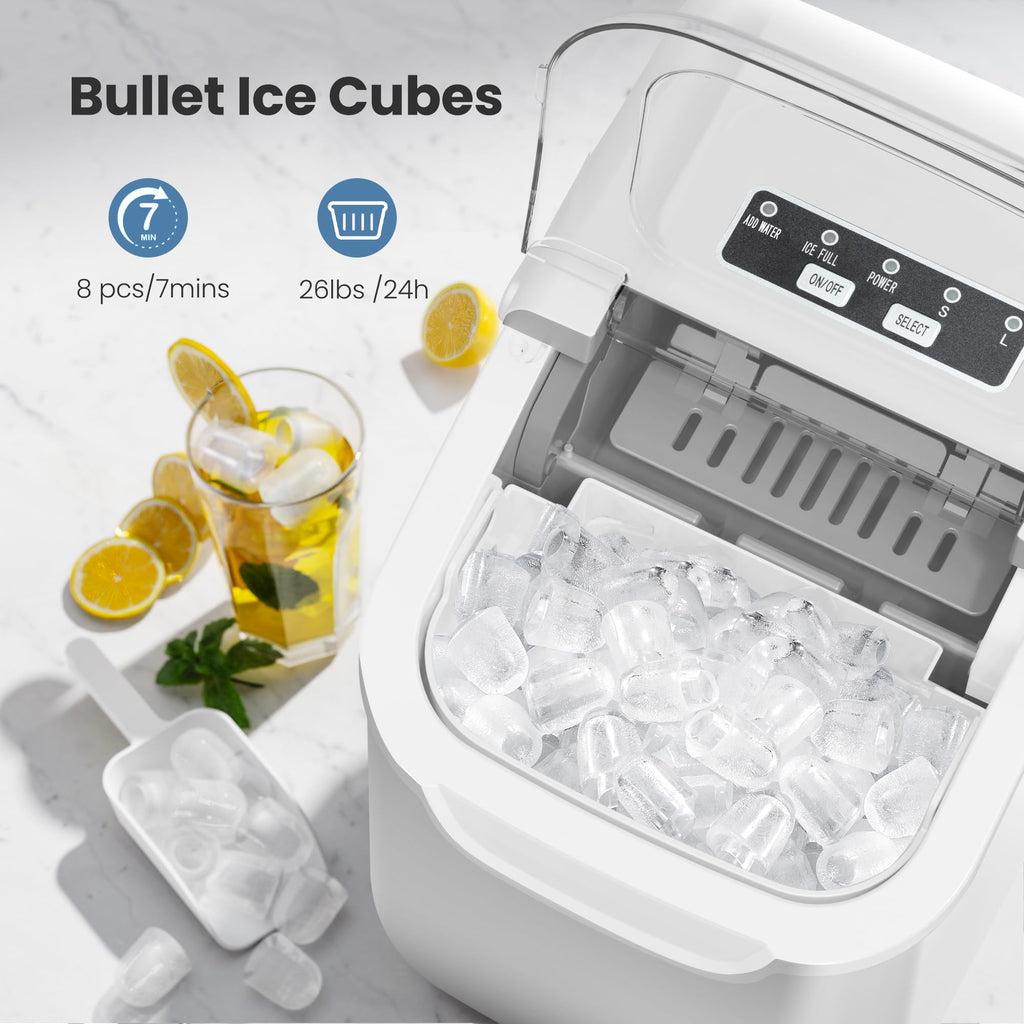 Crzoe Countertop Ice Maker, 26Lbs/24H,2 Sizes of Ice, Self-Cleaning,Black Jansha Store