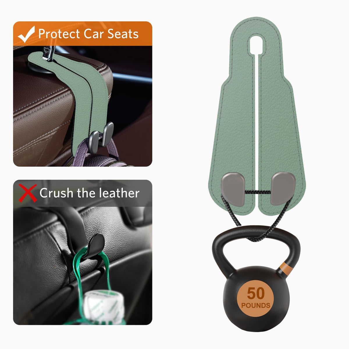 CoBak Purse Hook for Car - Universal Premium Stitched Leather and Aluminum-Magnesium Alloy Double Car Seat Back Storage Hook for Purses, Handbags, Bags (2 Pack),Black Jansha Store