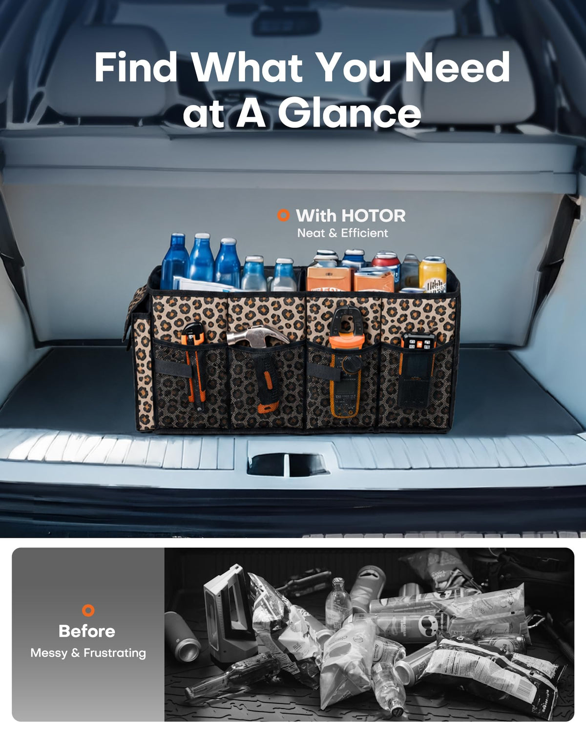 HOTOR Trunk Organizer - Foldable Car Organizer for SUVs & Sedans Storage Jansha Store