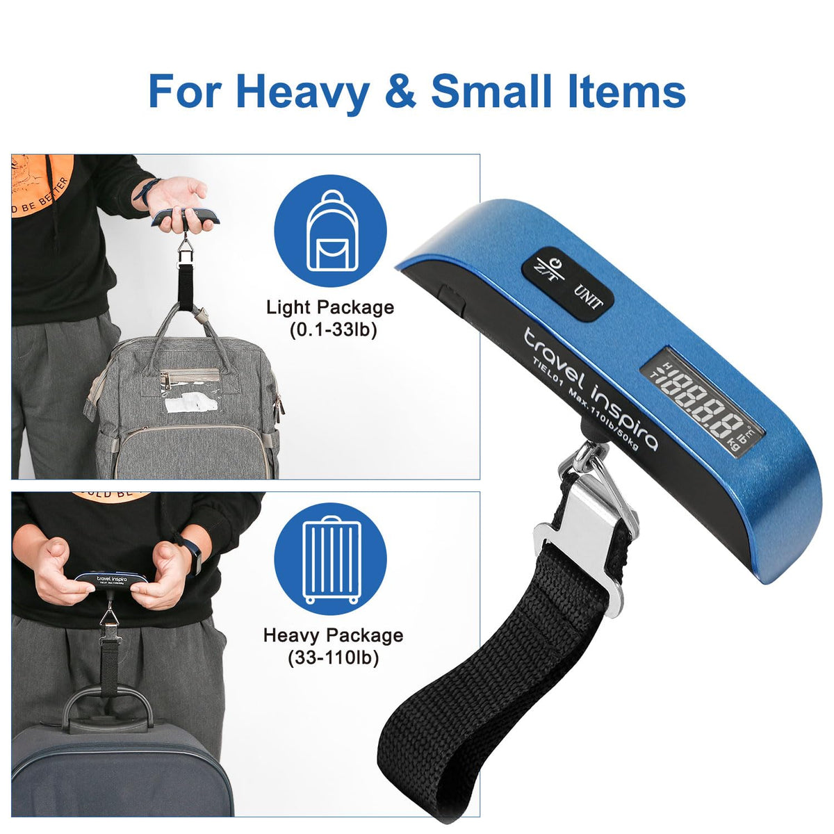 travel inspira Digital Luggage Scale – Portable Hanging Suitcase Weight Scale for Travel, 110 lb Capacity, Backlit LCD Display, Prevents Airport Overweight Fees, Battery Included Jansha Store
