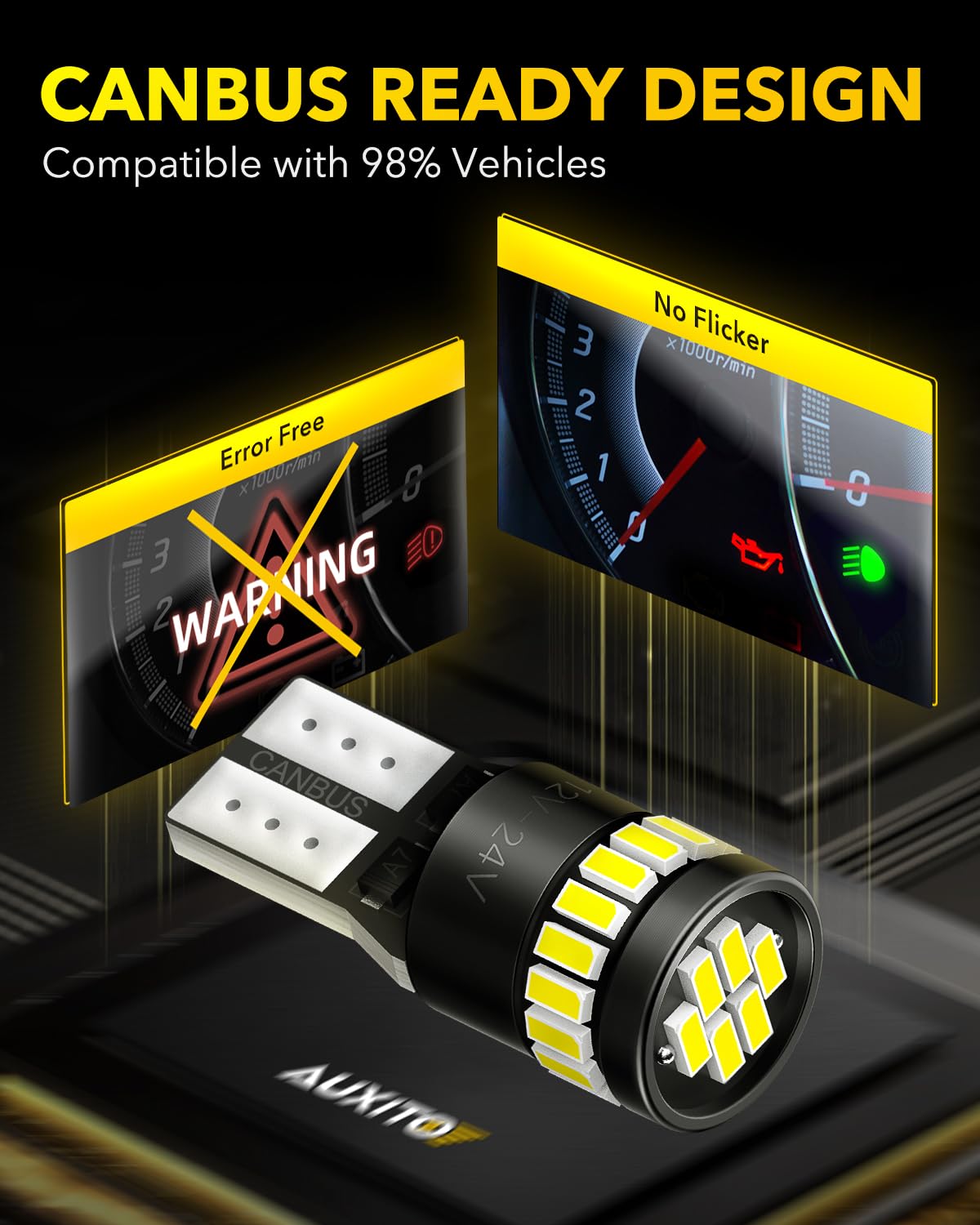 AUXITO 194 LED Bulbs for License Plate Light 168 175 2825 W5W T10 24-SMD 3014 Chipsets 6000K White for Car Dome Door Map Dash Courtesy Cargo License Plate Lights, Pack of 2 Jansha Store