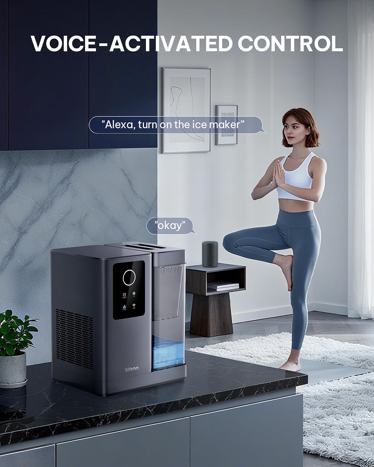 Silonn Nugget Ice Maker, Smart Countertop Ice Machine with APP & Voice Control, Self-Cleaning, 44lbs/24H Soft Chewable Sonic Ice, 3L Tank, for Home Kitchen & Party Jansha Store
