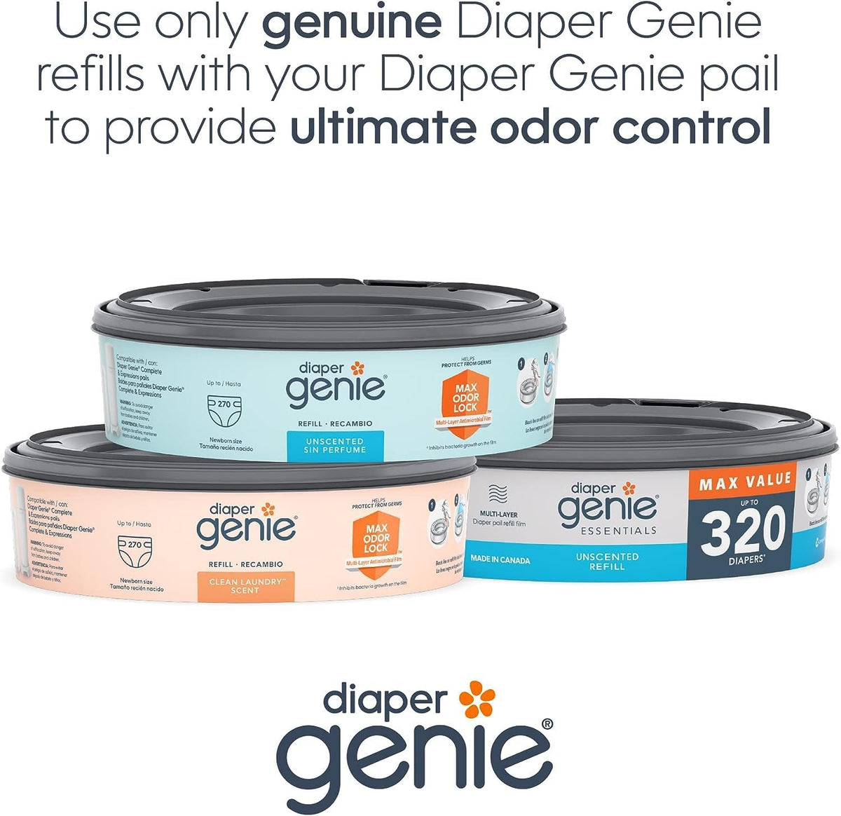 Diaper Genie Essentials Round Refill 4-Pack | Holds Up to 1280 Newborn Diapers | Features Unscented Continuous Film | Compatible with Diaper Genie Complete and Expressions Pails Jansha Store
