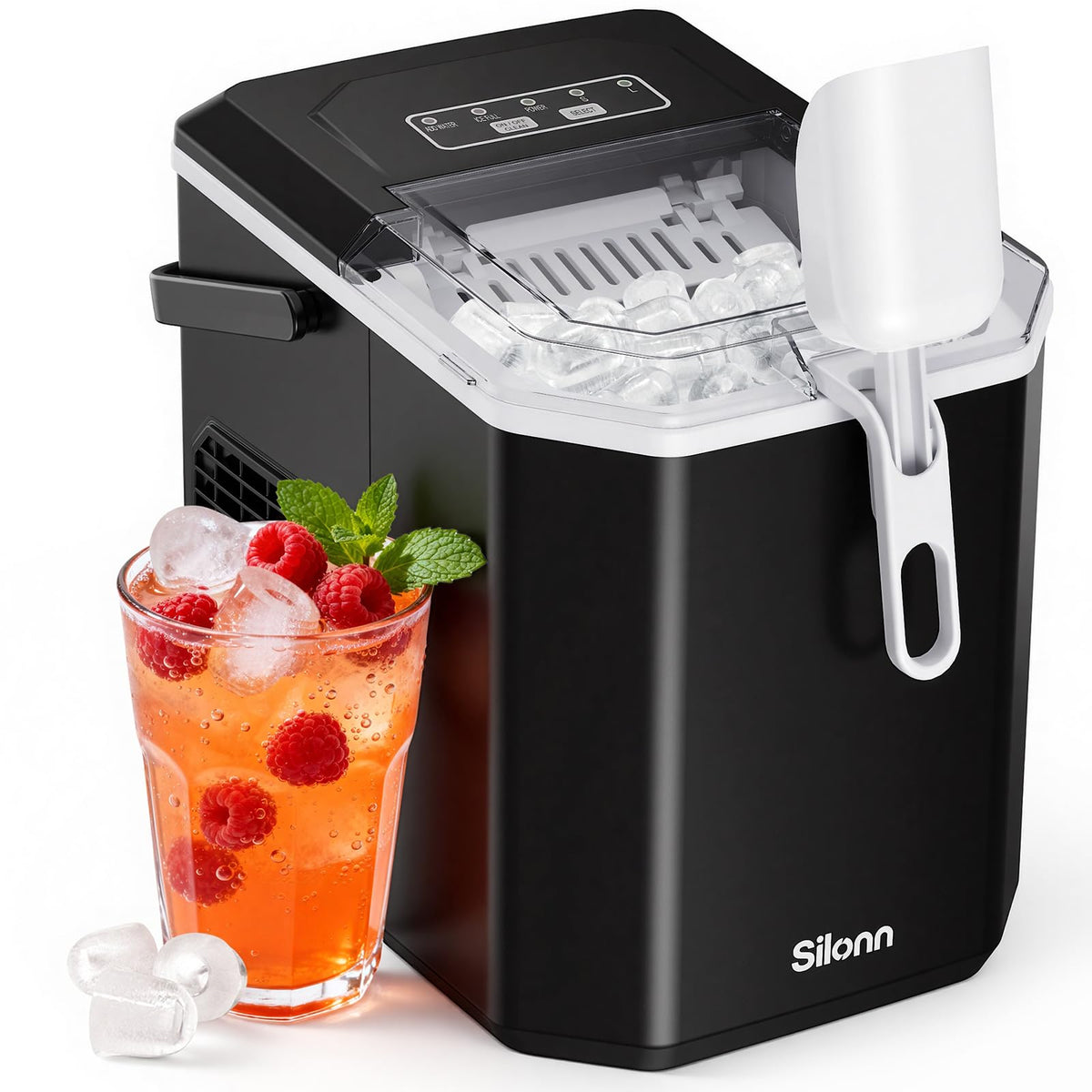 Silonn Ice Maker Countertop, Portable Ice Machine with Carry Handle, Self-Cleaning Ice Makers with Basket and Scoop, 9 Cubes in 6 Mins, 26 lbs per Day, Ideal for Home, Kitchen, Camping, RV Jansha Store