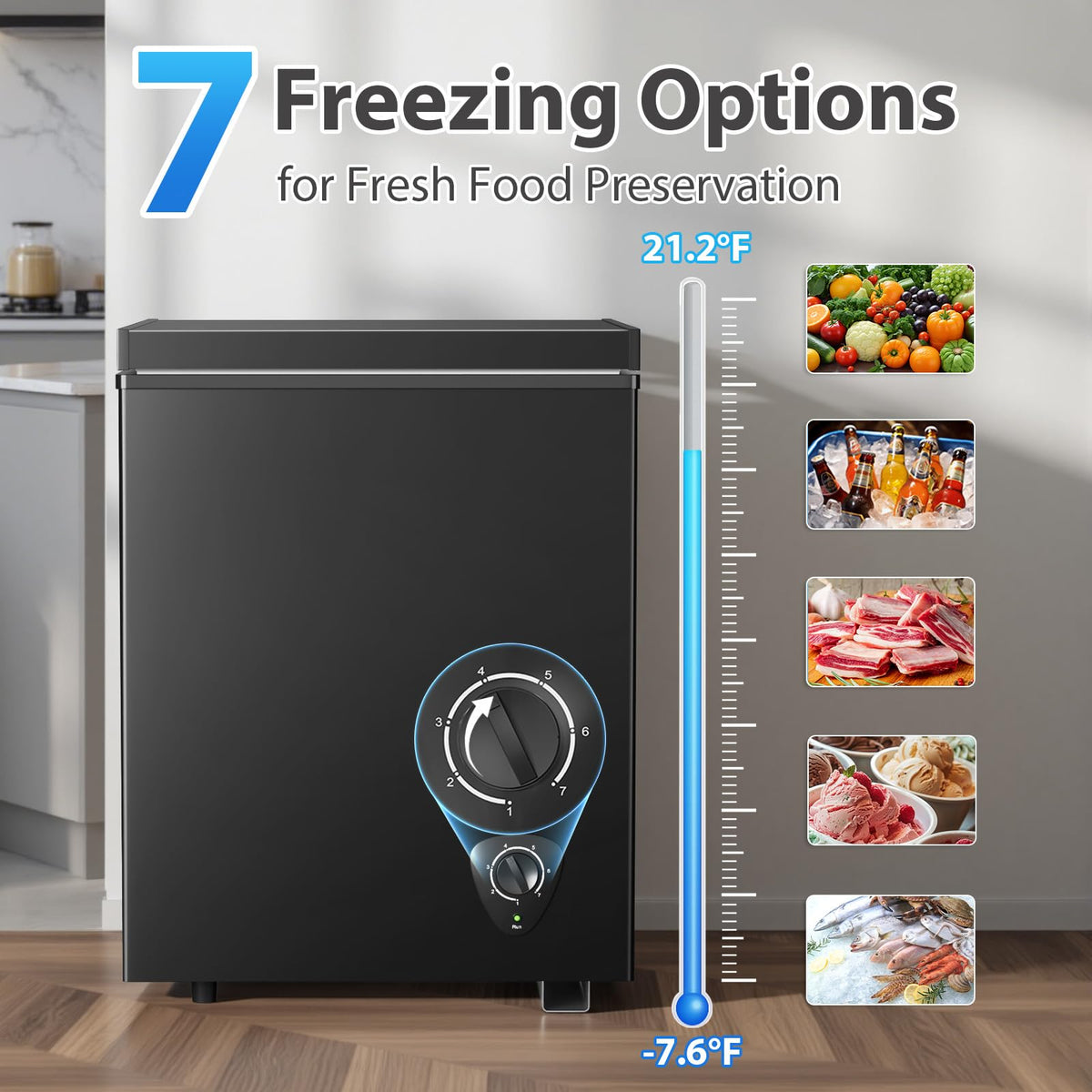 3.5 Cu.Ft Small Chest Freezer, Mini Deep Freezer with Removable Basket, Adjustable Temperature, Free Standing Top Open Door Energy Efficient Compact Freezer for Apartment, Home, Office, Garager，Gray Jansha Store