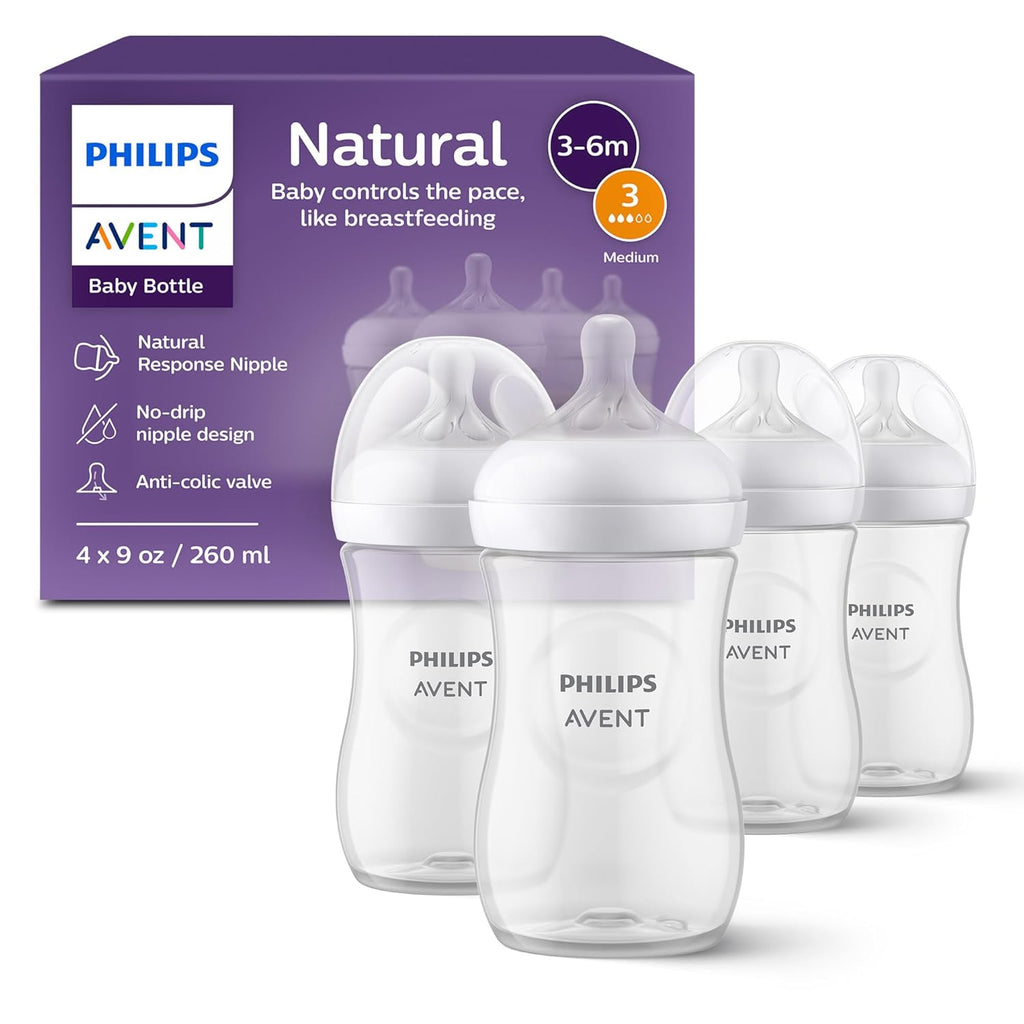 Philips Avent Natural Baby Bottles, Medium Flow, 9 oz, BPA-Free, 4-Pack Jansha Store