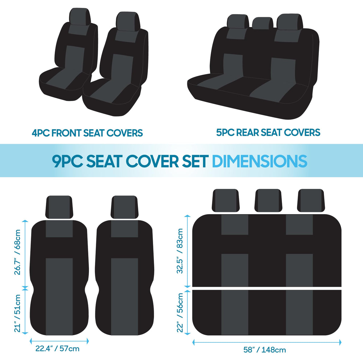 BDK PolyPro Car Seat Covers Full Set in Solid Black, Front and Rear Split Bench Seat Covers for Cars, Easy to Install Car Seats Cover Set and Accessories for Auto Trucks Van SUV - Solid Black Jansha Store