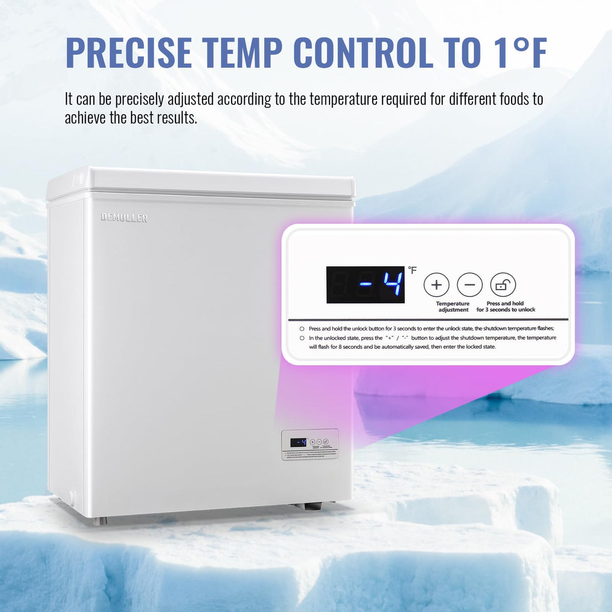 DEMULLER Chest Freezer 5.0Cubic Feet Deep Freezer Freestanding Freezers with 2 Removable Stainless Steel Basket, Mini Freezer Top Open Door Compact Freezer with Electronic Control 41℉ to -15℉BLACK Jansha Store
