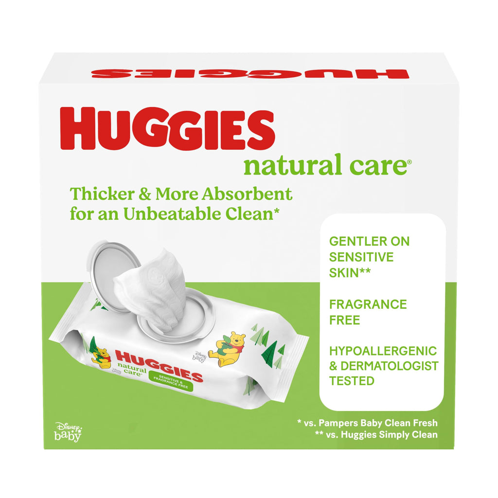 Huggies Natural Care Sensitive Baby Wipes, Unscented, Hypoallergenic, 99% Purified Water, 12 Flip-Top Packs (768 Wipes Total), Packaging May Vary Jansha Store