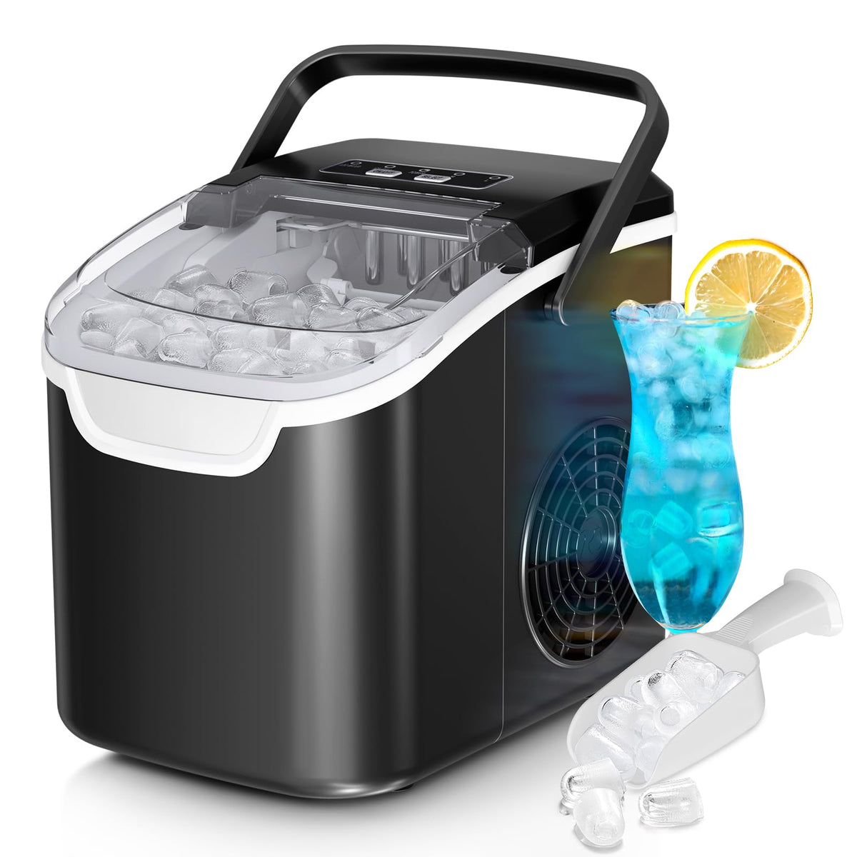 Countertop Ice Maker Machine, 8 Ice Cubes in 6 mins, 26lb/Day Bullet Ice with 2 Sizes- Portable Mini, Energy Saving & Basket/Scoop for Home/Party/Travel/Camping/Bar,Purple Jansha Store