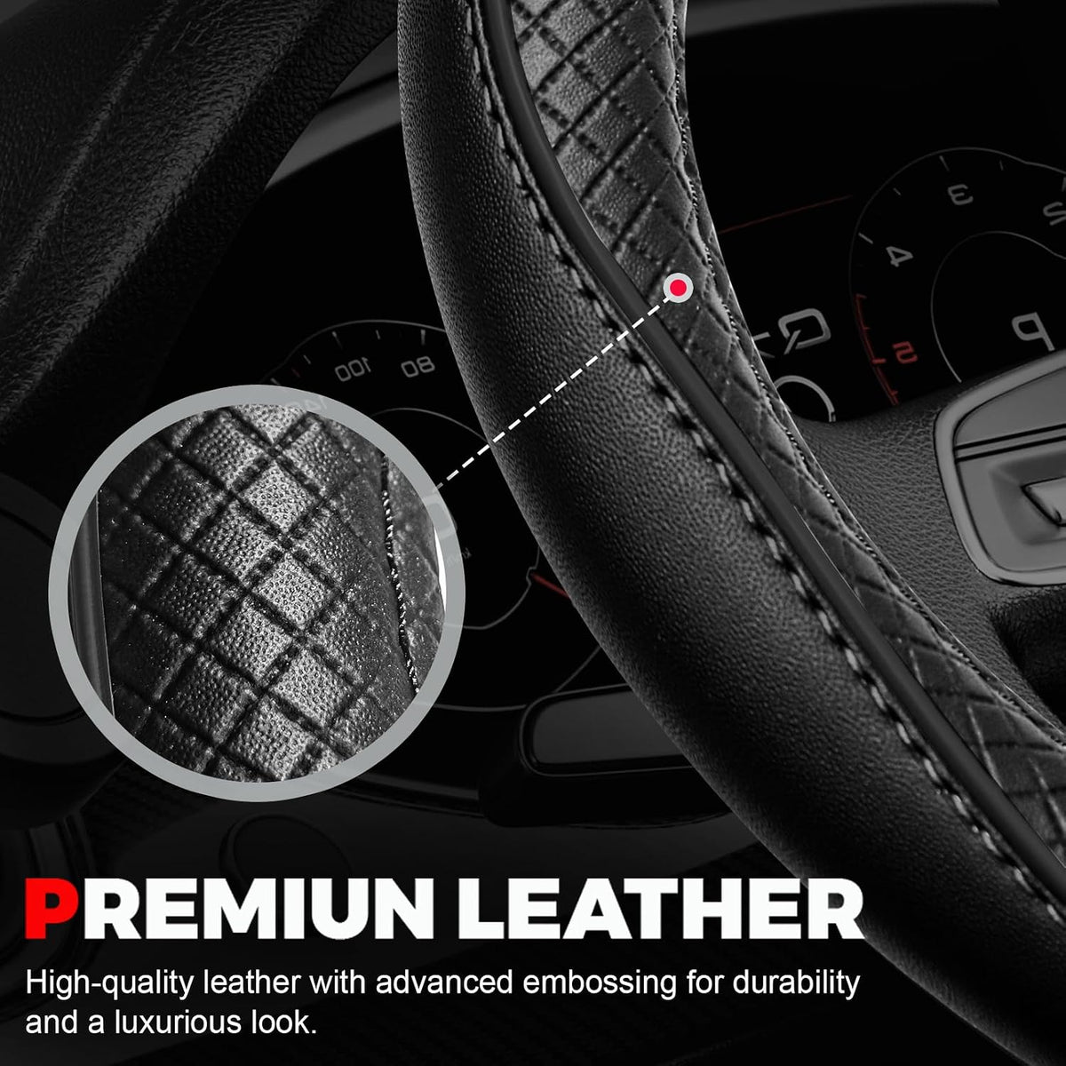 Ouzorp Car Steering Wheel Cover, Microfiber Leather Steering Wheel Covers with Anti-Slip Lining, Universal 14.5-15 inchs Black Jansha Store