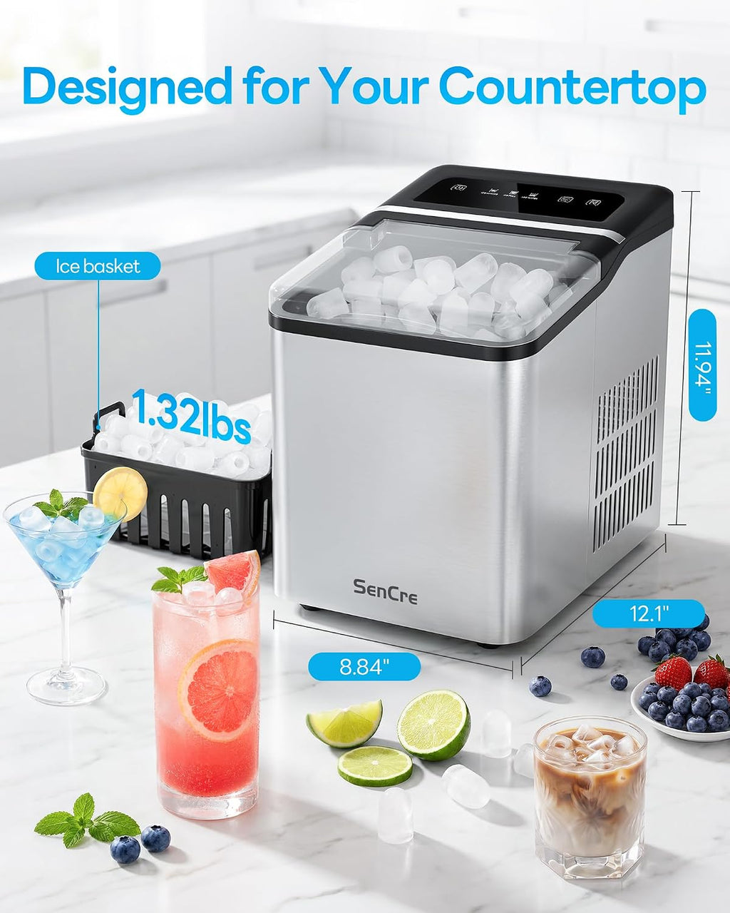 Ice Makers Countertop, 26.5Lbs/24H Ice Machine with 2 Sizes Bullet Ice, 9 Ice Cubes Release in 6 Mins, Self-Cleaning Portable Ice Maker with Ice Scoop and Basket for Home Kitchen Office Bar RV Jansha Store