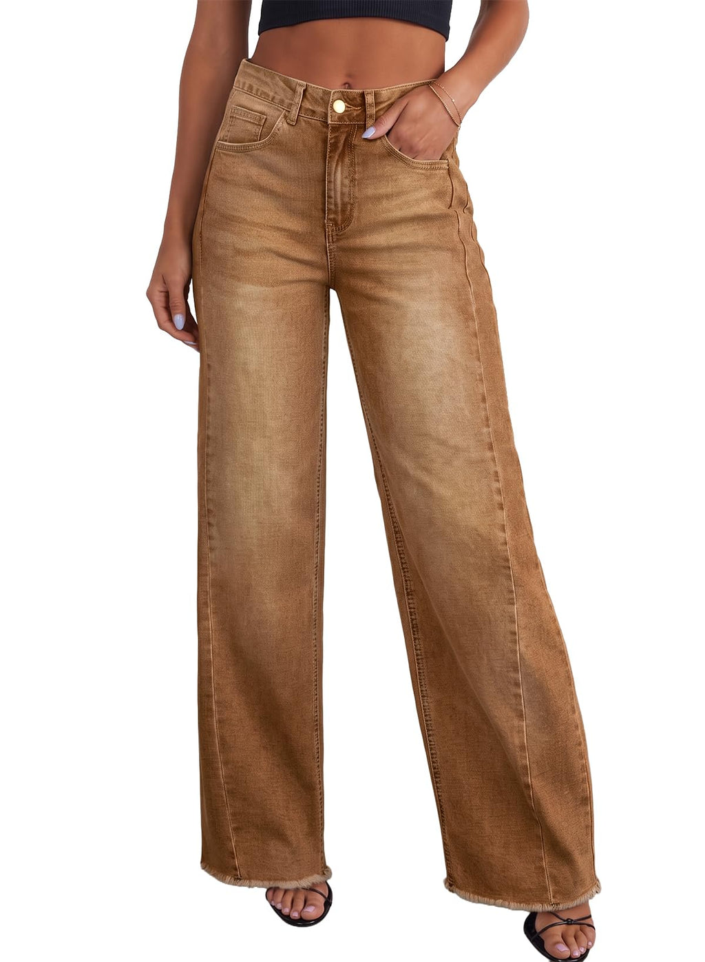 Sidefeel Women's Wide Leg Jeans High Waisted Stretchy Denim Pants Jansha Store